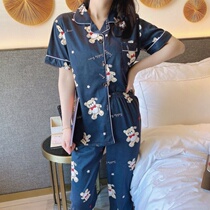 Net Red Pyjamas Schoolgirl Spring Summer Short Sleeve Long Pants Cute Cartoon Comfort Cardiovert Can Outwear Casual Suit Tide