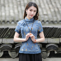 Junya China Wind blouses womens thin style blouse style blouses young Han clothes Skinder and thin short sleeves Chinese womens clothes