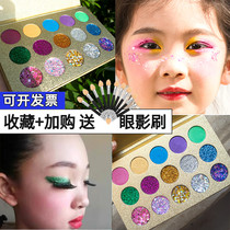 Childrens stage makeup eyeshadow plate blue pink purple colored glitter pearlescent sequins kindergarten performance Special