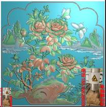 Flowers and birds moon and season butterfly door panel backrest carved figure jdp relief figure Gray scale figure Wood carving figure Computer engraving