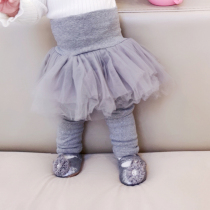 Korean version of the infant 5-layer puffy yarn high-waist belly protection skirt autumn and winter plus velvet girls fake two-piece mesh bottoming culottes
