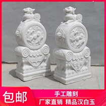 A pair of stone carving door piers Pixiu Unicorn household door decoration stone Shigu Bluestone door piers White marble holding drum stone