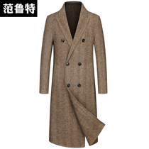 Autumn and winter double-sided tweed coat mens wool woolen woolen no cashmere padded herringbone pattern long Nizi coat trench coat