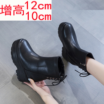 Martin Boots Woman Summer Thin Inside Heightening Woman Boots Canvas Thick Bottom Pine Pastry 10 cm Ultra High Heel 12 Cm Cool Boots