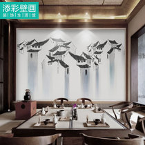 Ink and wash Jiangnan building house national style freehand wallpaper hotel box background wall cloth seamless whole custom mural