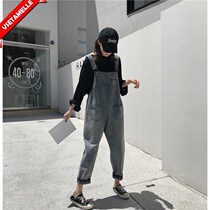 Pregnant woman back with pants spring and summer thin section Reduced Pregnancy Maternity Dress Loose Suit Denim Two Sets Big Code Fall Pants