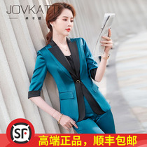 Brand professional wear suit womens summer temperament seven-point sleeve blue suit sales department hotel reception work