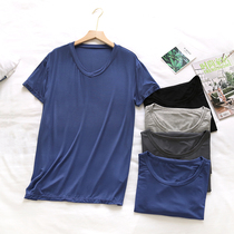 Summer Modale mens T-shirt round collar slim short sleeve sweatshirt pure color minimalist V collar home blouse summer extras