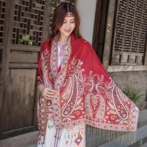 Ethnic style Jacquard cashew flower tourist scarf Lady jacquard fringed scarf thick super long air conditioning shawl