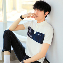 Short sleeve t-shirt men polo shirt summer high-end trend stitched embroidered shirt collar knitted loose half-sleeved topper man