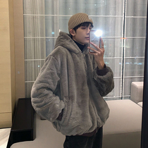 Hualun winter double-sided wear jacket men hooded two-sided wearing lamb wool cotton suit plus plush thick lamb down cotton coat