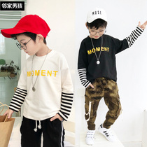 Boy plus velvet padded long sleeve T-shirt White autumn winter 2020 children cotton base shirt medium child winter tide t