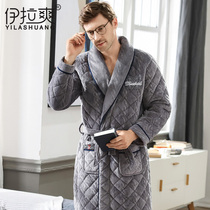 Mens nightgown winter coral velvet thickened long pajamas Warm winter mens bathrobe Mens winter velvet bathrobe