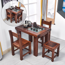Old boat wooden tea table and chair combination Simple mini tea table Antique small apartment balcony Kung Fu tea art table