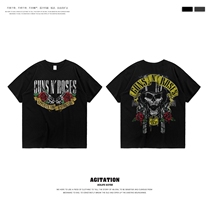 Rock GunsNRoses Guns and Roses Guns and Flowers Band Printing Cotton Crew neck Short sleeve T-shirt Mens top