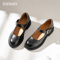 Yinman British style small leather shoes female retro Mary Jane shoes thick bottom coarse heel Japanese JK shoes black leather single shoes women