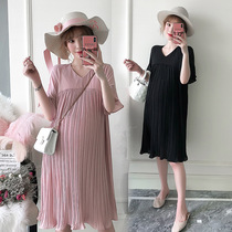 Pregnant women tide 2021 summer small man chiffon dress fairy long super fairy European and American women pleated skirt