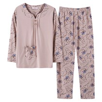 Old lady pajamas female cotton plus fat plus size middle-aged and elderly womens mother-in-law home dress spring and autumn grandma suit