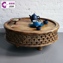 JSM American country antique round several sex classical style all solid wood carved coffee table retro old coffee table