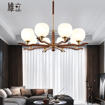 New Chinese chandelier Chinese style all copper black walnut solid wood simple dining room duplex staircase living room lamp Zen