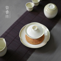 Rock Shangfang Grass Wood Grey Glaze three-only cover Bowl Artisanal ceramic Grass Grey Kung Fu Tea With Lid Cup Tea Lid Bowl