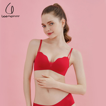 Laemayny red underwear girl gathered in this life year married bride womans thin trace-free bra suit