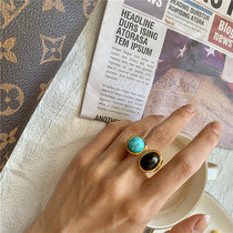 Left ear) SAVI same ring European and American fashion U-shaped two-color gemstone ring female opening adjustable 2020 New Tide