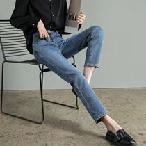 South Korea light blue straight jeans women 2021 Spring and Autumn New High waist loose slim Joker smoke pipe ankle-length pants