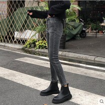 European station Tide brand 2021 Autumn New High waist jeans female Korean fashion wild wear small foot long pants