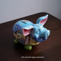 Exit Tail Single Ceramic Hand-painted Beach Town Art Creative Big Ear Pig Deposit Money Pot Home Decoration Pendulum