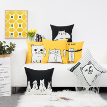 Net red ins Wind yellow cat cotton linen pillow bedroom pillow living room sofa cushion bay window pillow case