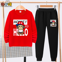 Boy pure cotton long sleeve T-shirt suit CUHK Tong Yang Gas pants Two sets children casual sports clothes Childrens clothes