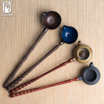 Pottery fan handmade small kiln firewood dried bubble tea spoon Ebony splicing handle Japanese tea ceremony tea art ceramic accessories