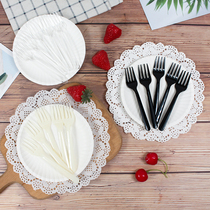 Disposable Cake Five Fork Five Trays Cutlery Birthday Cake Knife Fork Suit Two-in-one Cake Knife Fork Suit