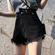 Hot pants plus size loose ins Joker super high waist 2021 summer new denim shorts women black a-shaped wide leg tide