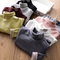 Childrens Pure Cotton Jersey Undershirt Autumn Winter New Baby Thickened Milled Cotton Long Sleeve Blouse Girl high collar T-shirt Han