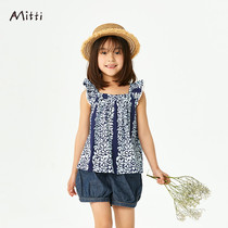 Mitti child dress Xias new soft printed classic cute A-style skirt-style blouse girl