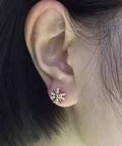 Colored gold 18K rose gold diamond sunflower earrings Joker all temperament earrings Au750 will turn earrings