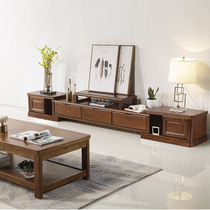 Solid wood TV cabinet coffee table combination modern Chinese living room furniture retractable 3 meters film and television cabinet oak floor cabinet