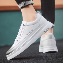 Spring mens shoes 2022 new soft bottom sports board shoes students casual leather shoes Korean version Trend 100 hitch a little white tide shoe