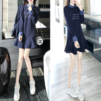 Even dress dress lady 2022 new spring dress lady little sub lotus leaf side high-end spring sweatshirt dress with long sleeves