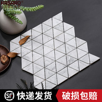 KASARO Nordic Triangle Carrara White Marble Mosaic Bathroom Tile TV Background Wall Sticker