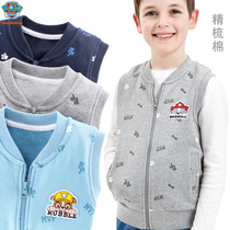Wang Wang Team Children Waistcoat Boy Vest Pure Cotton Kan Shoulder Baby Spring Autumn Outside Wearing Zip Thickened Small Baby Waistcoat
