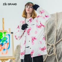 ZBJ pink leopard jacket 2019 new autumn national tide coat men and women couples loose jacket casual top