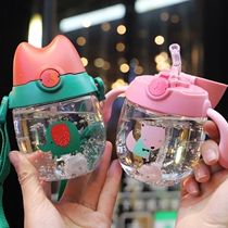 Childrens water cup anti-fall Baby Baby Baby anti-leak anti-choking tube Cup with gravity ball learning Cup tooth guard strap dual-purpose