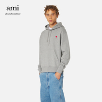 AMI unisex classic love cotton solid colour casual pullover simple hooded heavy sweatshirt