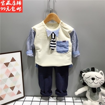 Broken clearance original D a little umbrella childrens clothing autumn boys tie T-shirt trousers two-piece set Korean handsome