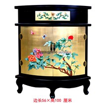 Yangzhou lacquer carving network neoclassical lacquer art home decoration stickers gold dill painting flowers and birds double door upper draw corner cabinet customization