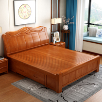 Solid wood bed Master bedroom double bed 1 8 meters economic modern simple wedding bed 1 5 new Chinese high box storage bed
