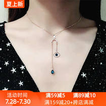 925 sterling silver Devils eye necklace Female rose gold clavicle chain European and American temperament personality U-shaped tassel crystal pendant